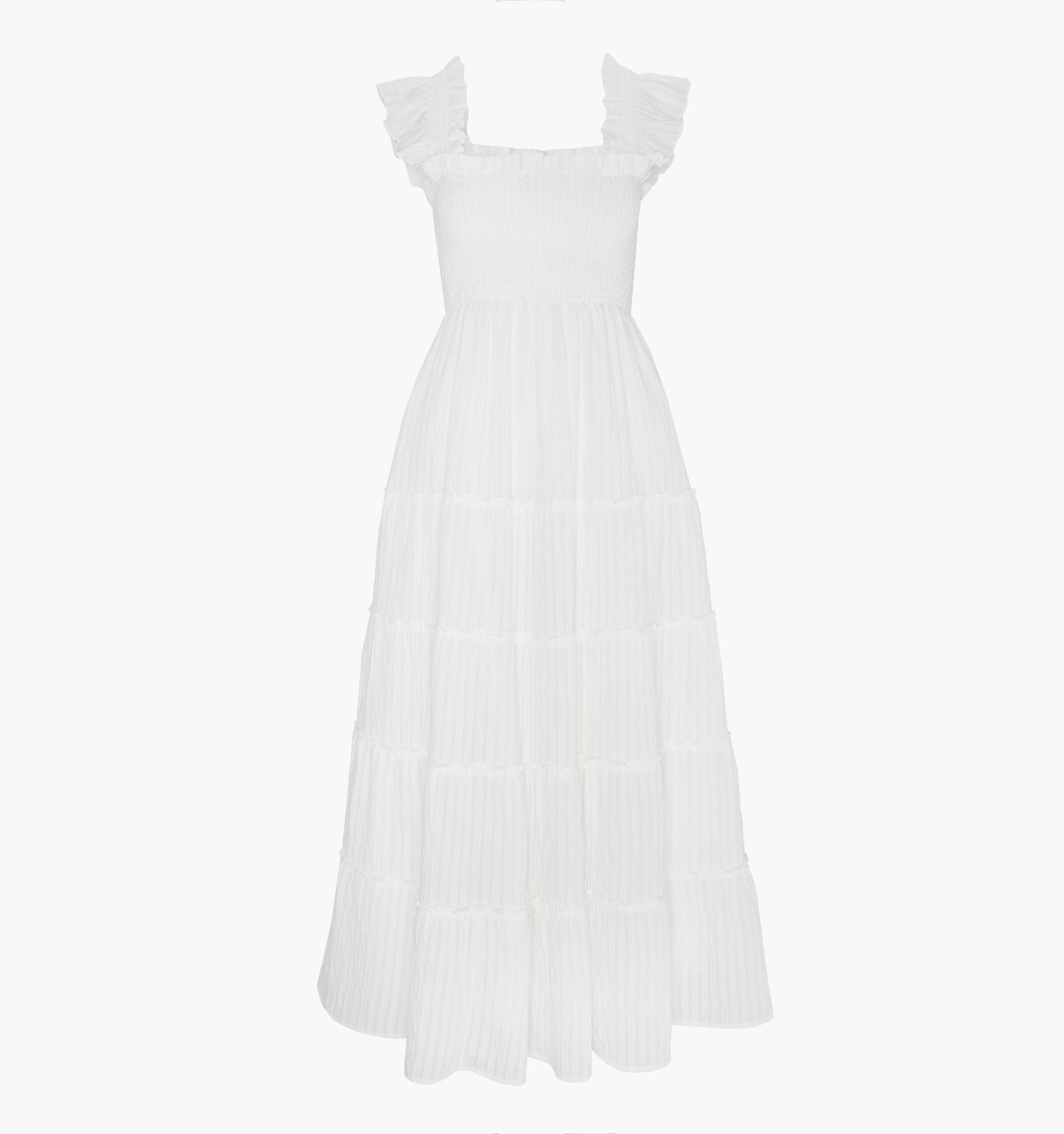 The Ellie Maxi Nap Dress | White Tonal Seersucker / XS | ® | Hill House Home | Hill House Home US