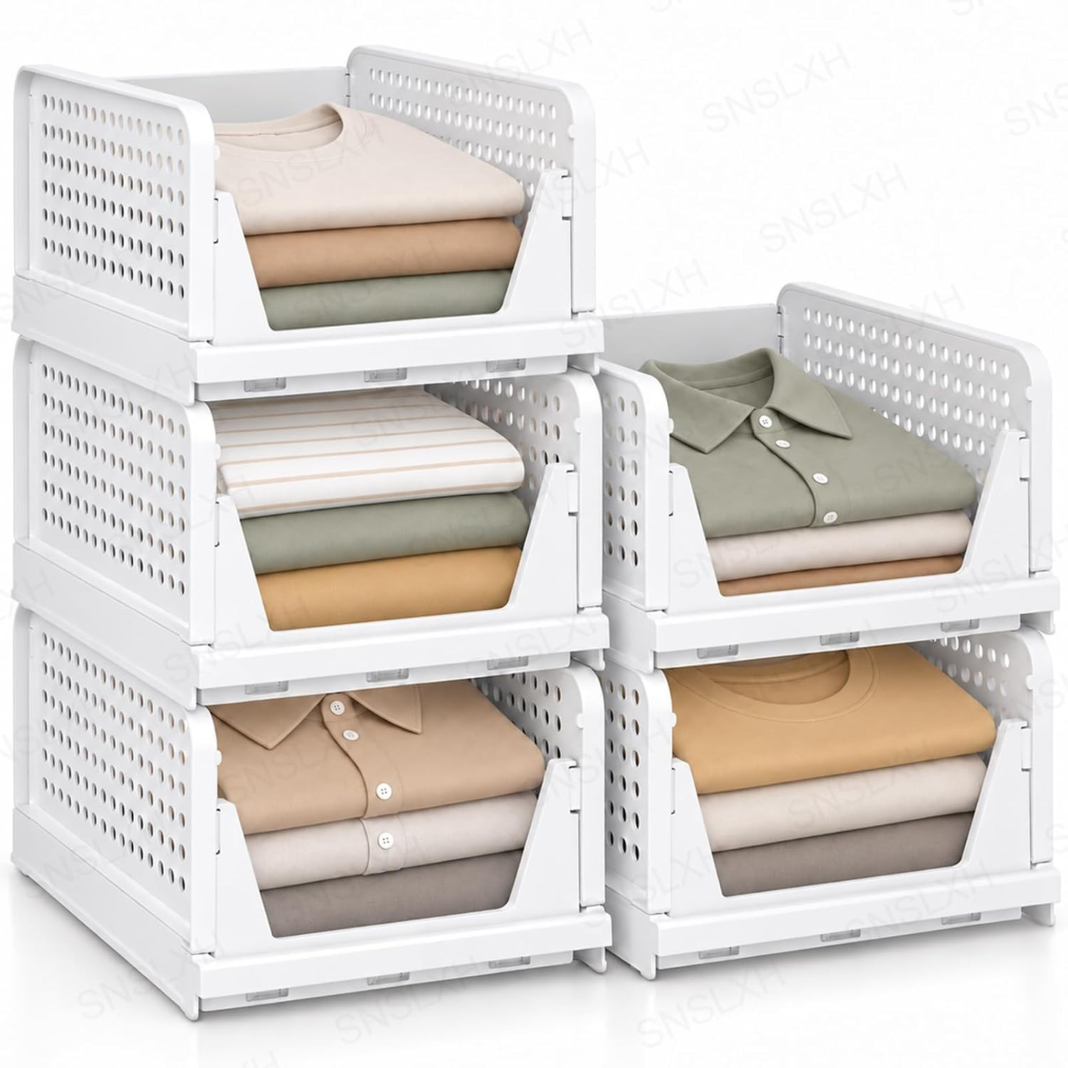 SNSLXH Closet Organizers and Storage, 5 Pack Stackable Closet Bins | Amazon (US)
