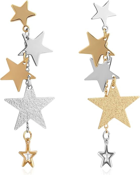Hypoallergenic Sparkly Big Star dangle Earrings Long Tassel Stud Earrings Dangling Celestial Jewe... | Amazon (US)