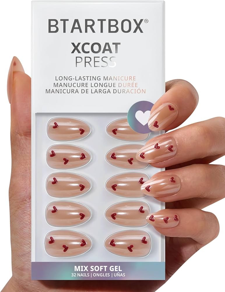 BTArtbox Press On Nails Short - Feel My Love, Lamp-Curable 3D Red Heart Valentines Almond Press O... | Amazon (US)
