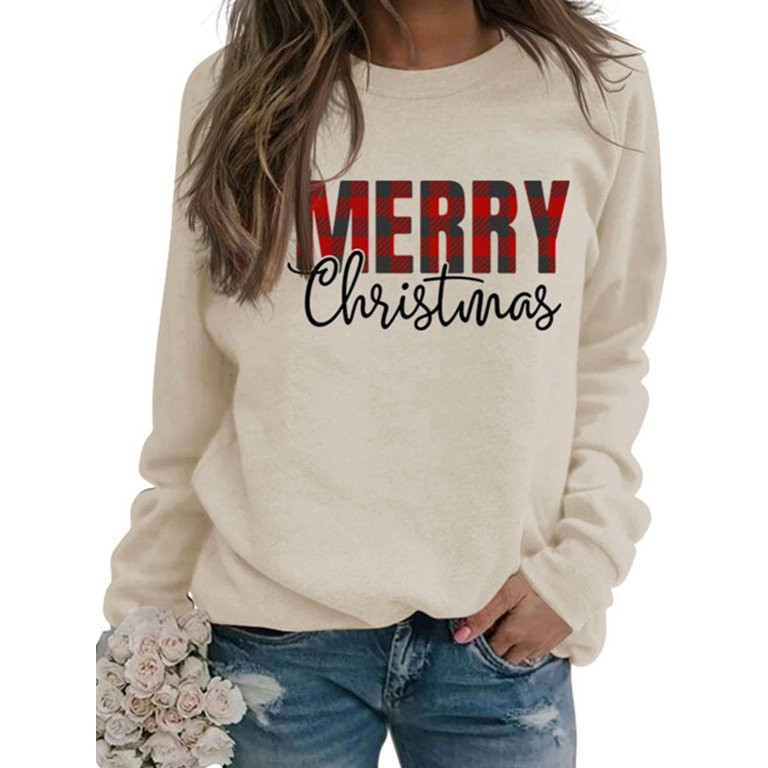 Glookwis Women Merry Christmas Tops Leisure Sweatshirts Loose Fit Casual Pullover Crew Neck Lette... | Walmart (US)