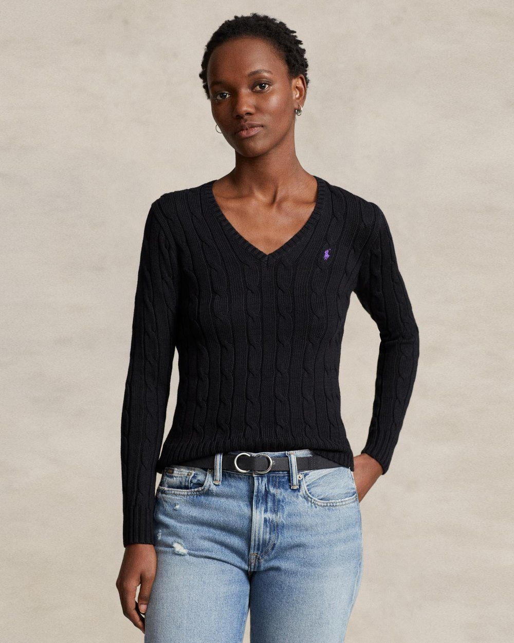 Kimberly Cable Knit Cotton V-Neck Sweater | THE ICONIC (AU & NZ)