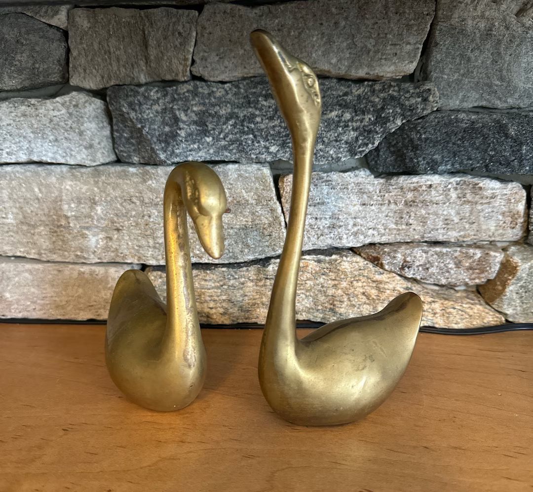 Vintage Brass Pair of Swans Bookshelf Decor Gift Birds in Nature - Etsy | Etsy (US)
