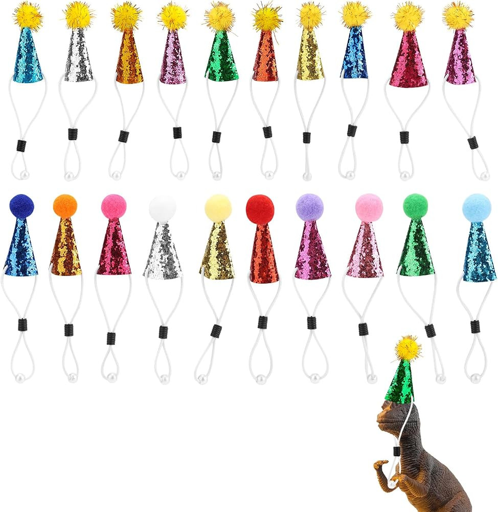 20pcs Mini Party Hats for Stuffed Animals, Toys Doll Dinosaur Dogs Cats Small Party Hats Tiny Gli... | Amazon (US)