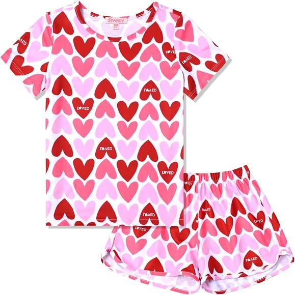 QPANCY Summer Pajamas for Girls Pjs Sets Short Sleeve Summer Sleep Night Shirt Clothes | Amazon (US)