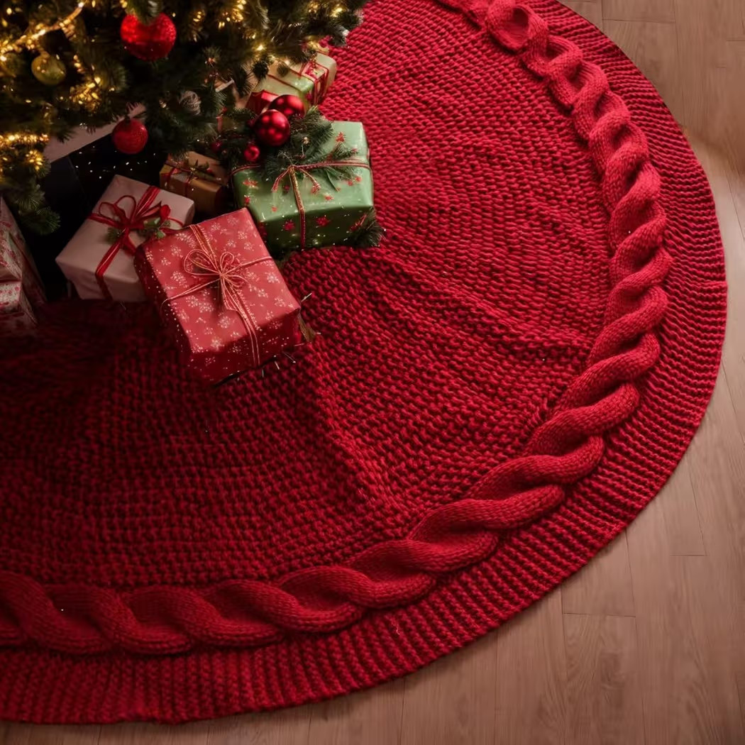 24 Inch Red Knitted Christmas Tree Skirt for 4 Ft Tree - Luxury Thick Rustic Xmas Decoration for ... | Amazon (US)