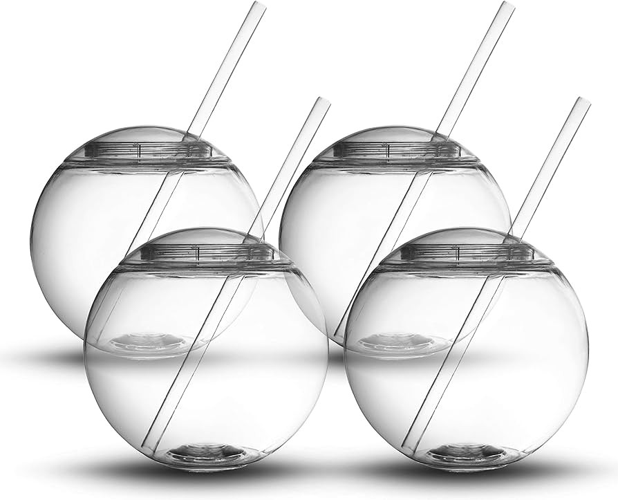 Fish Bowl for Drinks - Sphere Shaped Durable Drinking Party Cups with Cover, 4-Pack (22 oz) - Fun... | Amazon (US)