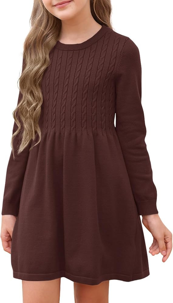 Fommykin Girls Sweater Dress Kids Crew Neck Long Sleeve Cute Fall Winter Kintted Dresses for 4-14... | Amazon (US)