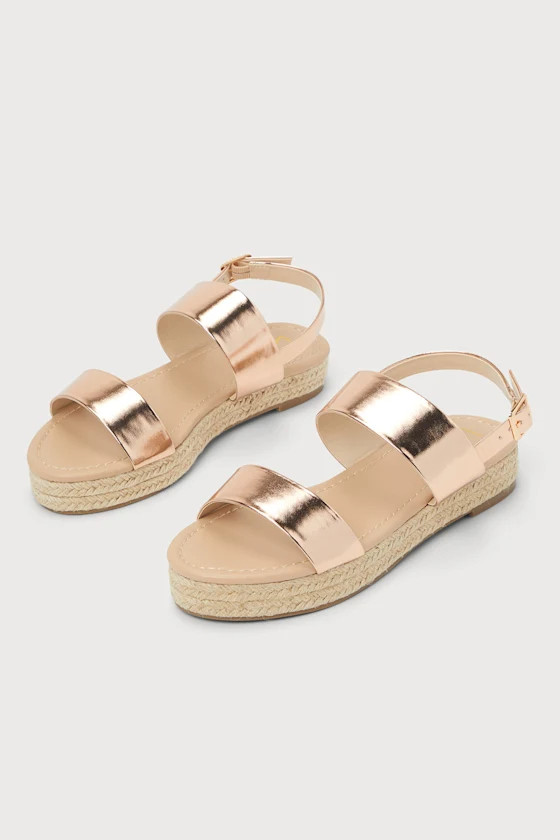 Callidora Rose Gold Metallic Raffia Flatform Sandals | Lulus (US)
