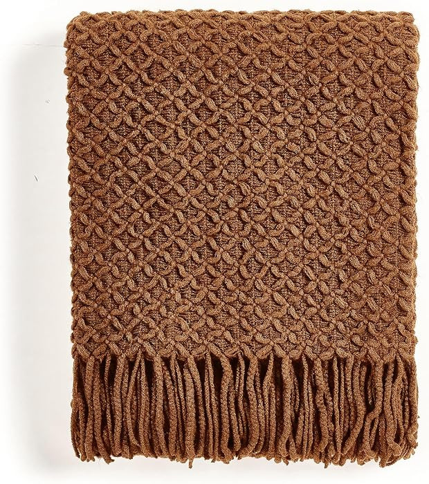 CREVENT Farmhouse Boho Knitted Throw Blanket for Couch Sofa Chair Bed Home Decoration, Soft Warm Cozy Light Weight for Spring Summer Fall (50''X60'' Light Brown) | Amazon (US)