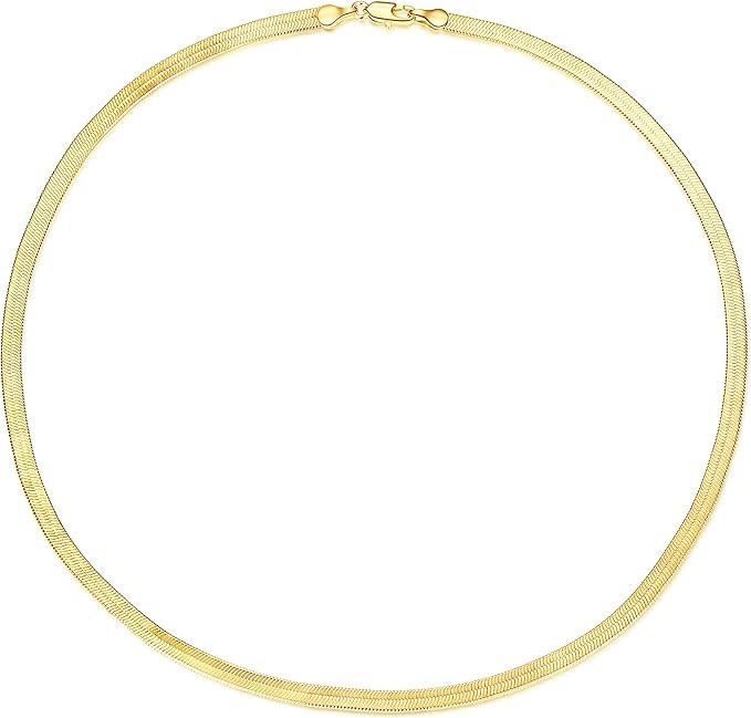 Wowshow Real Gold Plated Italian Snake Chain Necklace Flat Herringbone Choker Dainty Necklace Bra... | Amazon (US)