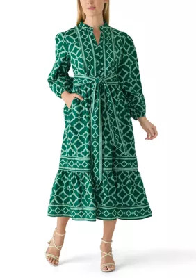 Petite Long Sleeve Midi Split Neck Dress | Belk