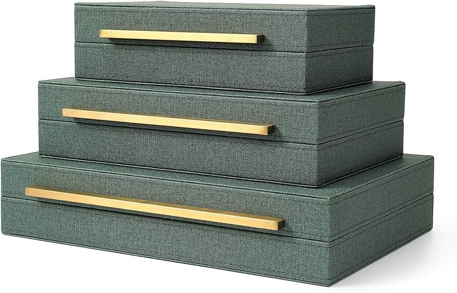 Kingflux Faux Leather Green Set of 3 Pcs Decorative Boxes , Amazon Finds Amazon Deals Amazon Sales | Amazon (US)