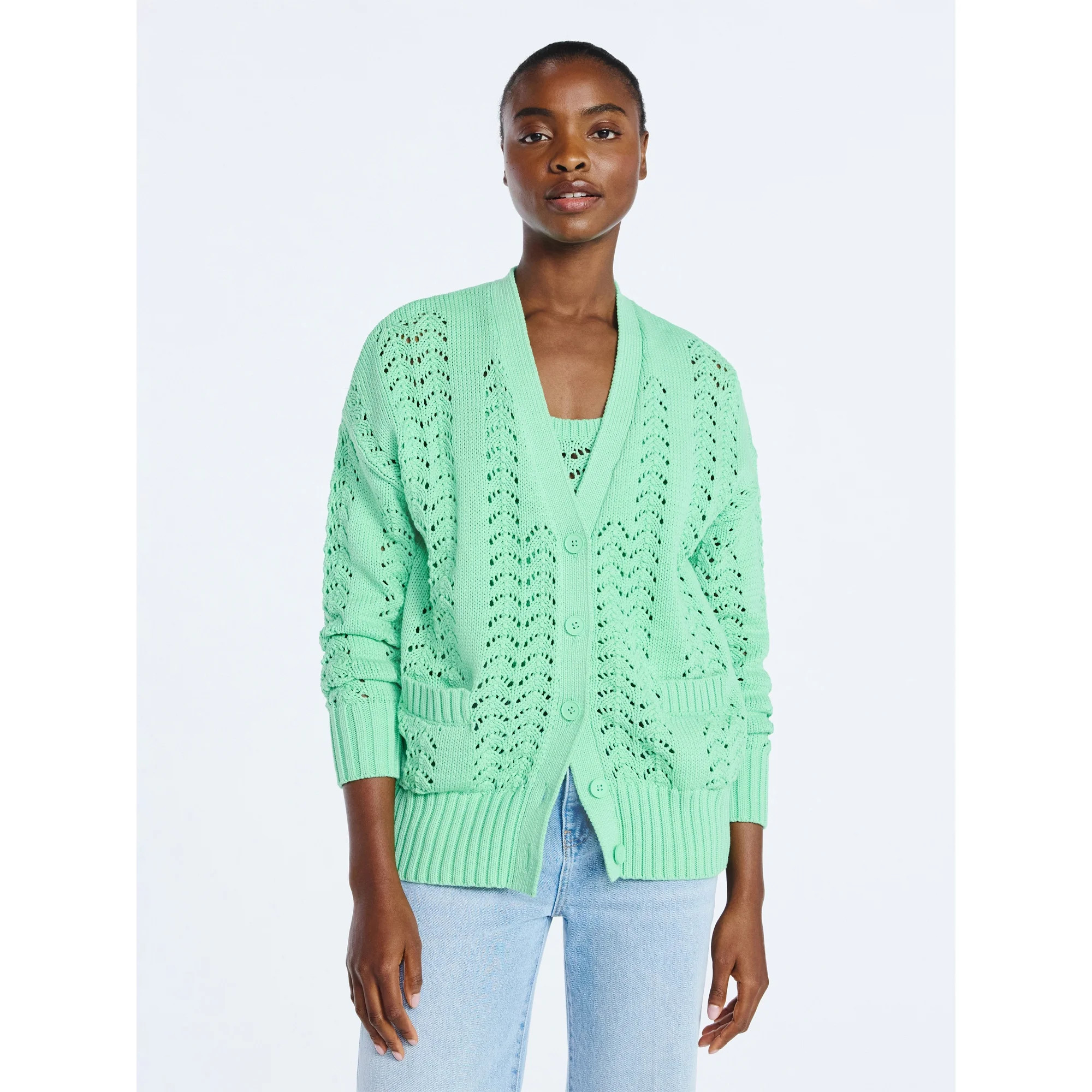 Scoop Women’s V Neck Sweater Cardigan, Midweight, Sizes XS-4X | Walmart (US)