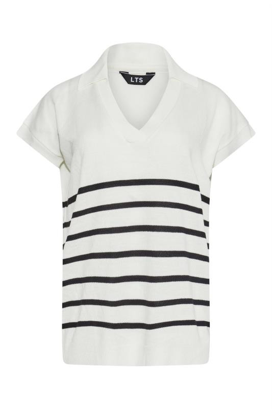 LTS Tall White Stripe Polo Neck Jumper | Long Tall Sally