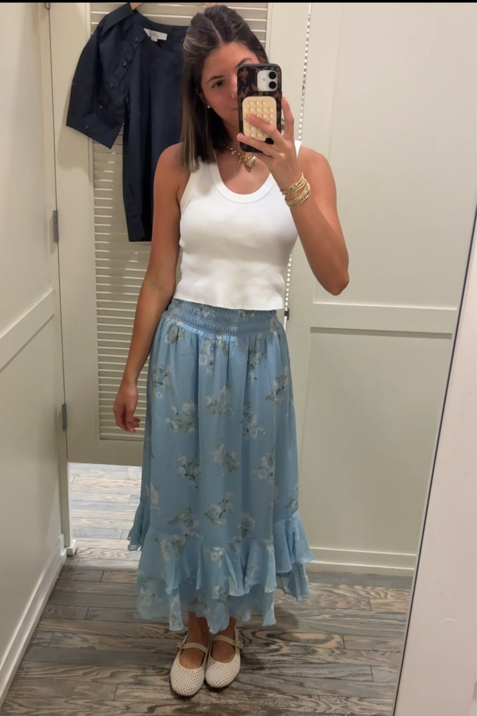 Loft blue floral maxi skirt wearing size XS
Tank is old Brandy Melville!

#LTKStyleTip #LTKFindsUnder50