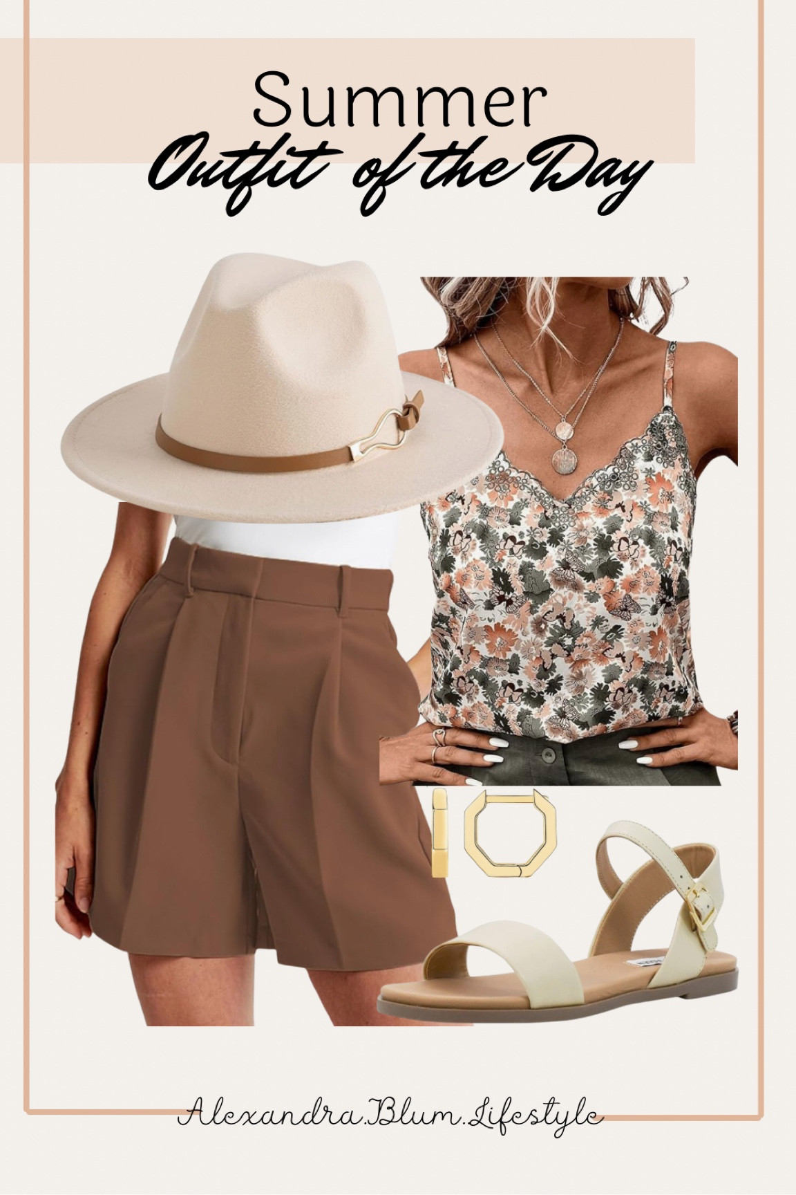 Summer Outfit of the Day! Linen shorts, floral tank, fedora hat, strap sandals, gold hexagon earrings! 

#LTKFindsUnder100 #LTKStyleTip #LTKWorkwear