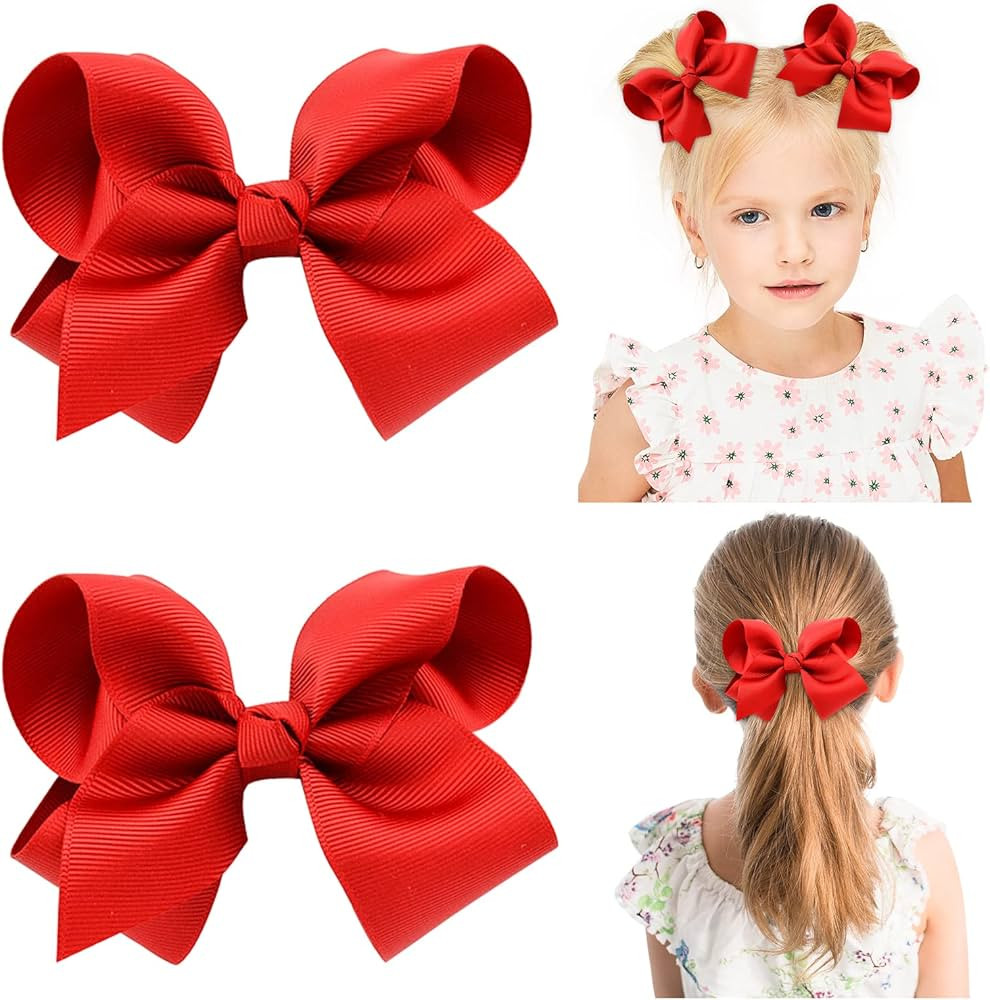 2 PCS 4.5" Hair Bows for Girls Alligator Clips Grosgrain Ribbon Solid Color Hair Accessories for ... | Amazon (US)
