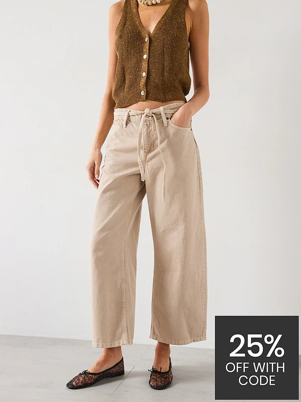 Mango Balloon Jeans With Belt - Beige | Very (UK)