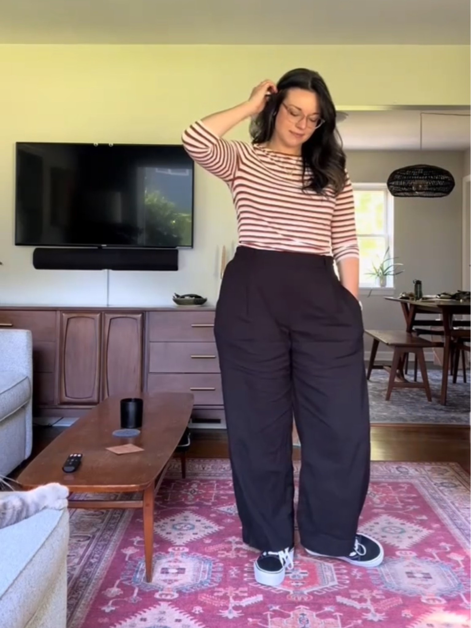 Top: Target 
Pants: Vince (but any linen pull-on pants will do)
Shoes: vans stackform