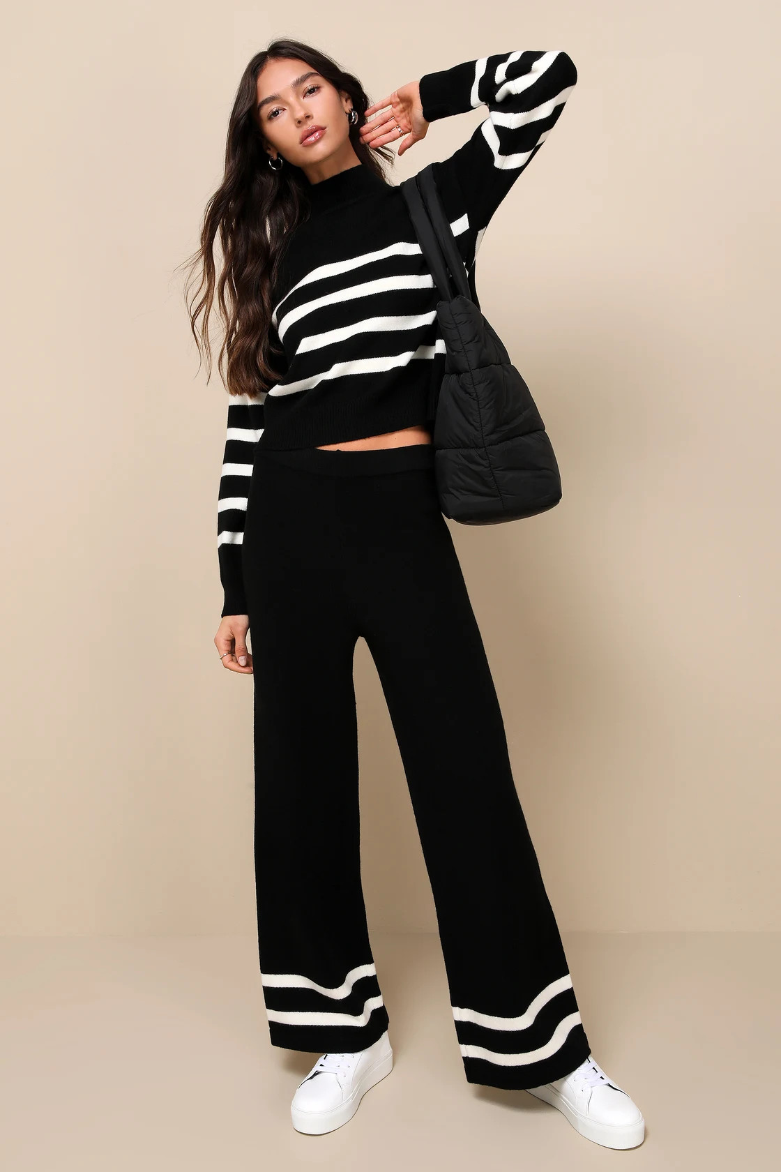 Effortlessly Charming Black Striped Wide-Leg Sweater Pants | Lulus (US)