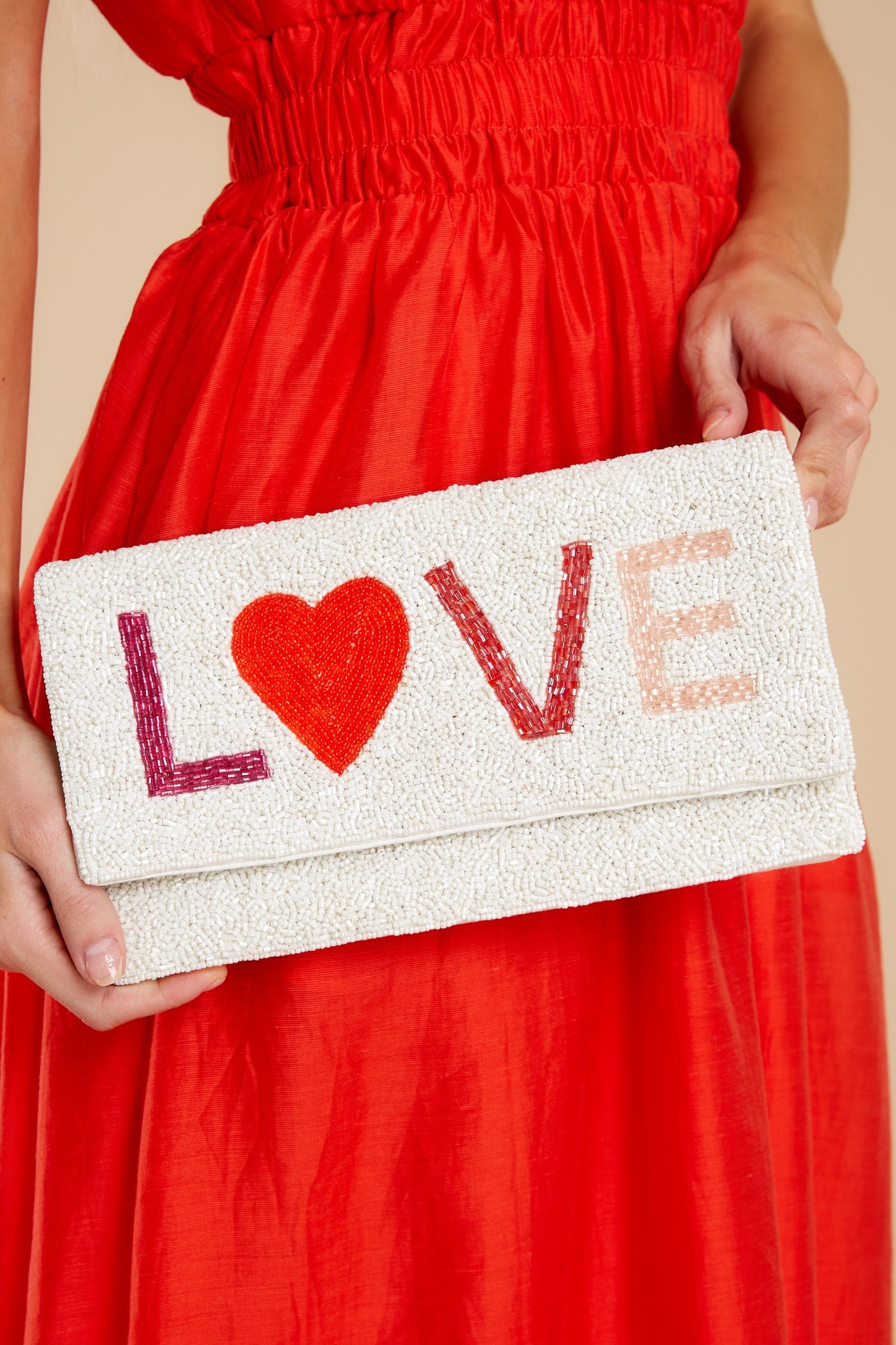 All You Need White Multi Beaded Clutch Bag | Red Dress 