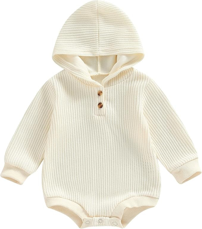 Thorn Tree Newborn Baby Boys Hooded Sweatshirt Long Sleeve Solid Romper Infant Baby Fall Winter S... | Amazon (US)