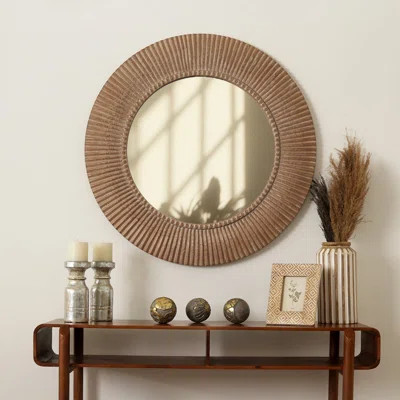 Rustic Farmhouse Style Handcarved Wooden Decorative Hanging Wall Mirror-36 Inches | Wayfair North America