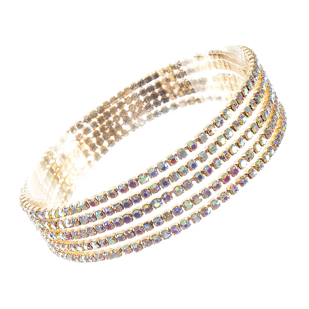 Women's Stunning Set of 5 Rhinestone Stretch Bracelets | Rosemarie Collections