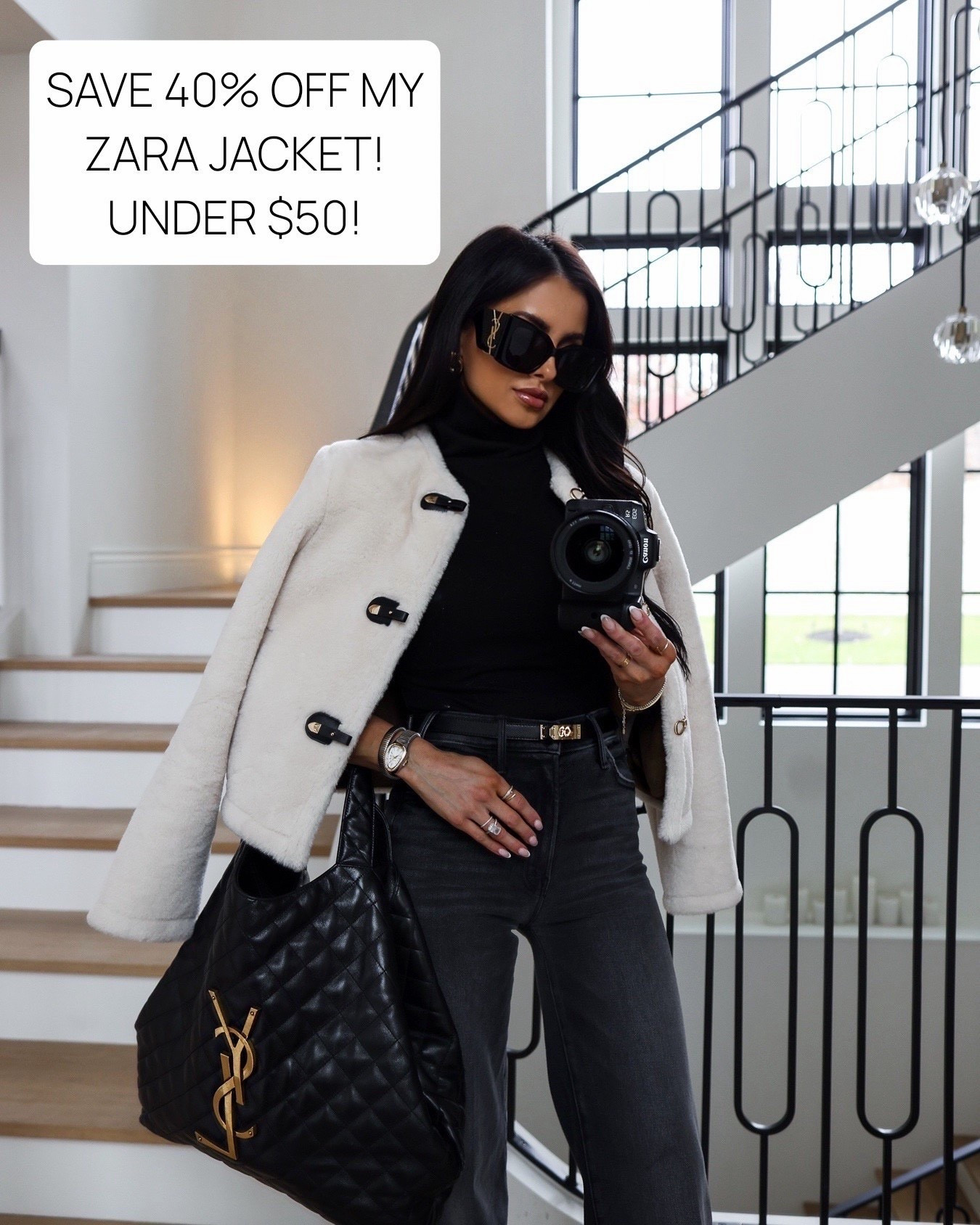 Style these best-selling Mother jeans with me 
Mother jeans in black wash wearing a 24
Zara faux shearling jacket wearing an XS on sale now!
Saint Laurent bag 
Amazon belt wearing an XS



#LTKFindsUnder50 #LTKSaleAlert #LTKSeasonal