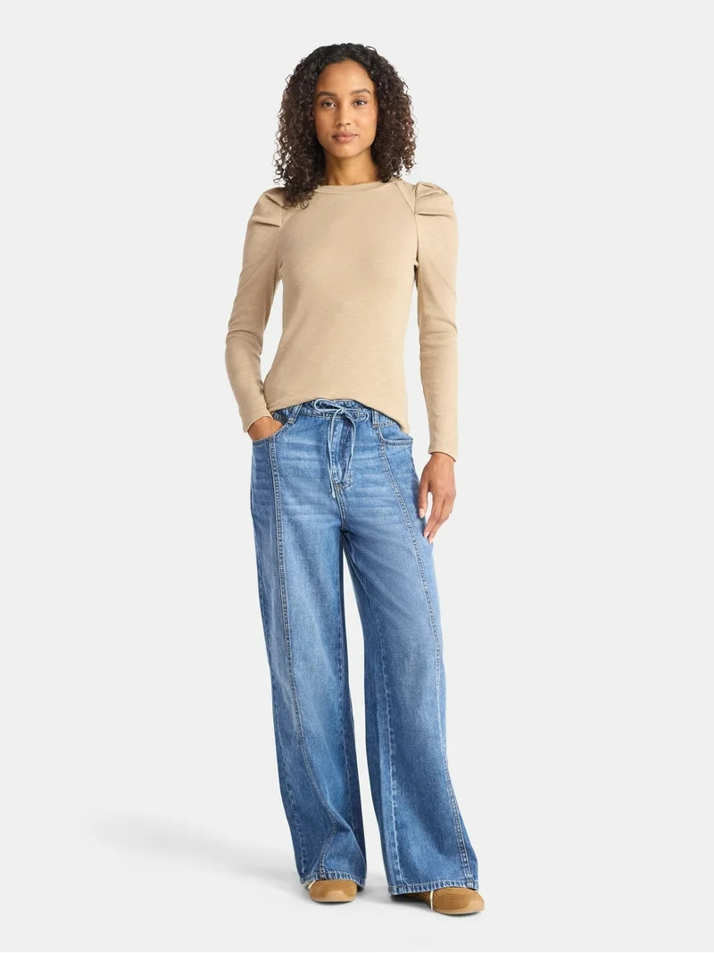 Time and Tru Women's Top with Long Puff Sleeves, Size XS-XXXL | Walmart (US)