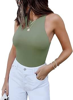ReoRia Women's Sexy Sleeveless Racer Back Halter Neck Bodysuit Tank Tops | Amazon (US)