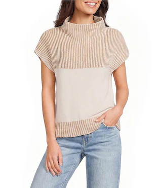 Blu Pepper Mock Neck Two Tone Short Cap Sleeve Sweater -  M | Dillard's