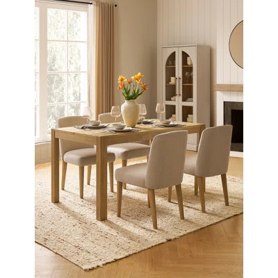 Logan Upholstered Beige Dining Chairs Set Of 4, Modern Farmhouse Solid Wood 5 Piece 59" Dining Table Set For Dining Room Kitchen | Wayfair North America