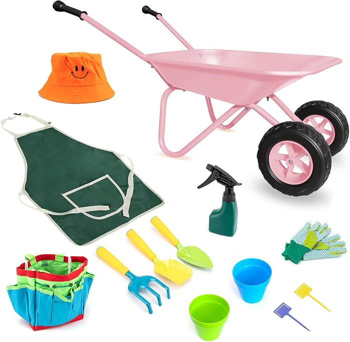 Kids Wheelbarrow Set with 12 PCS Toddler Gardening Tool,Children Metal Wheelbarrow Gift for Kids ... | Amazon (US)