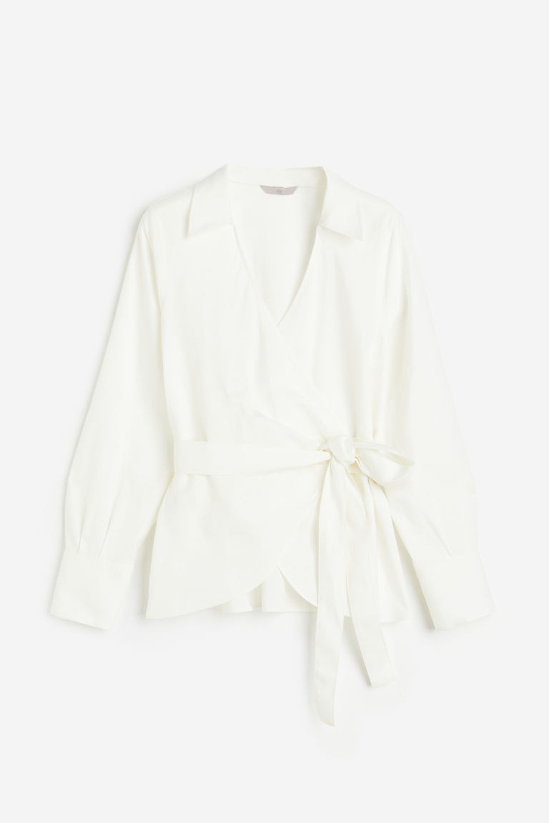 H & M - Linen-blend Wrap Blouse - White | H&M (US + CA)