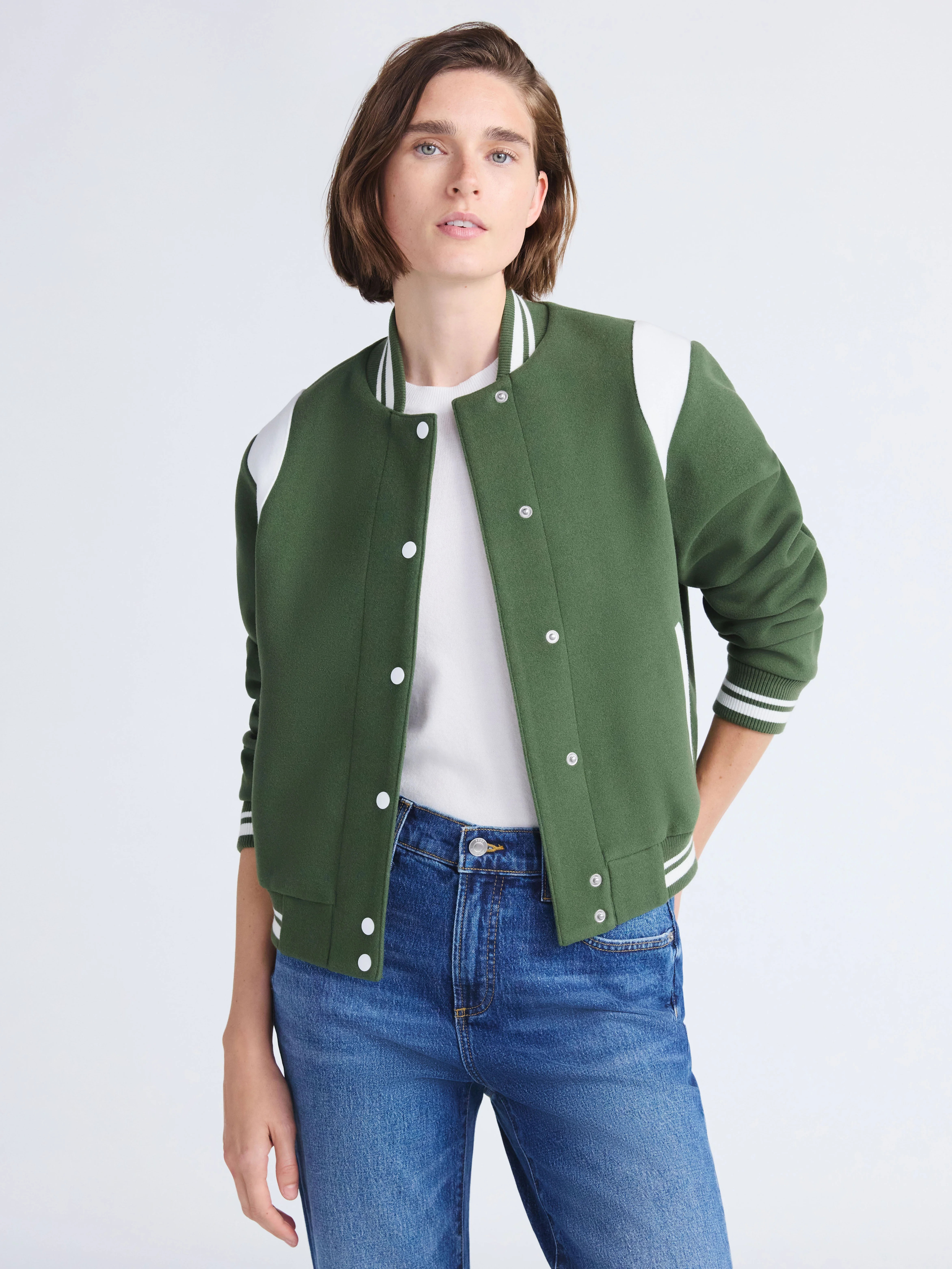 Free Assembly Women's Faux Wool Varsity Jacket, Sizes XS-XXL | Walmart (US)