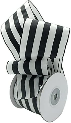 CSZD RIBBON Black White Stripe Wired Ribbon Wired Edge Ribbon 2.5" Wide 10 Yards Roll for Gift Wr... | Amazon (US)