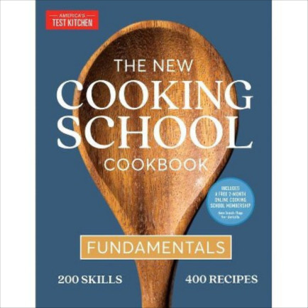 The New Cooking School Cookbook by America's Test Kitchen, hardcover with blue cover
