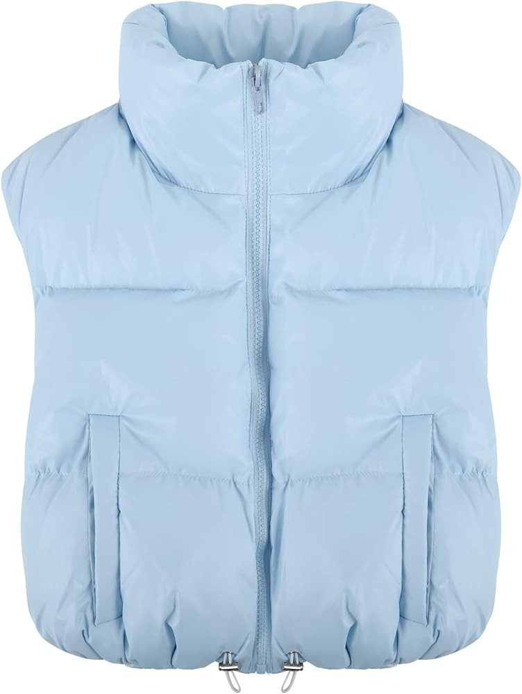 Gihuo Women's Crop Puffer Vest Zip Up Stand Collar Winter Sleveless Short Vest Gilet | Amazon (US)