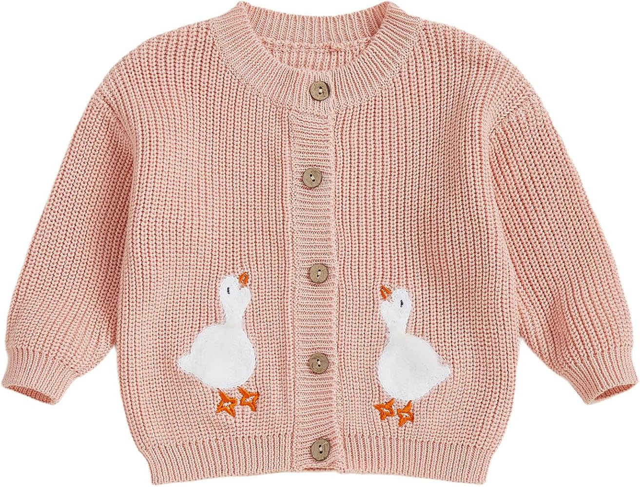 Toddler Baby Boy Girl Outfit Goose Embroidery Long Sleeve Button Up Cardigan Newborn Knit Sweater... | Amazon (US)