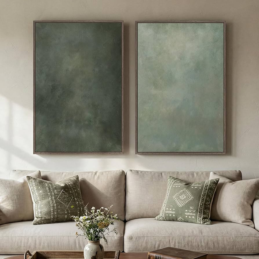 Amazon.com: Large Framed Green Abstract Wall Art, 2 Piece Modern Canvas Art Prints Paintings, Min... | Amazon (US)