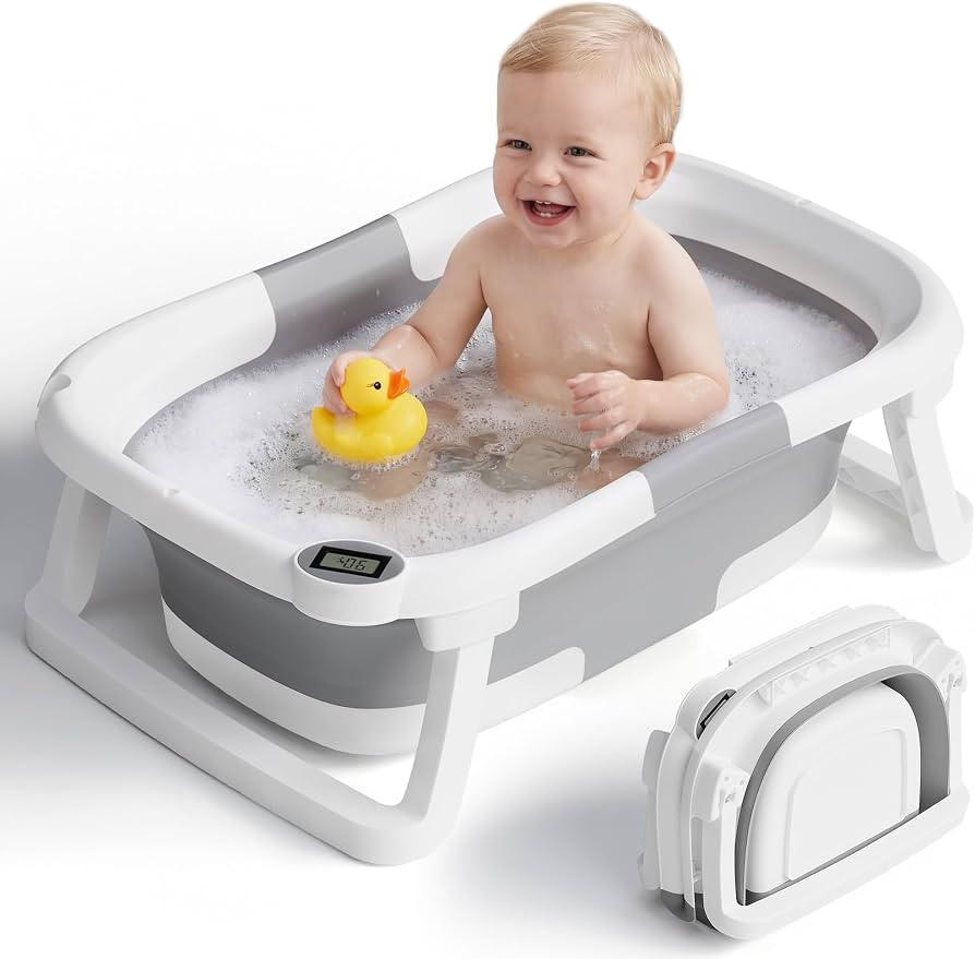 Collapsible Baby Bathtub with Thermometer, 0-36 Months, Grey | Amazon (US)