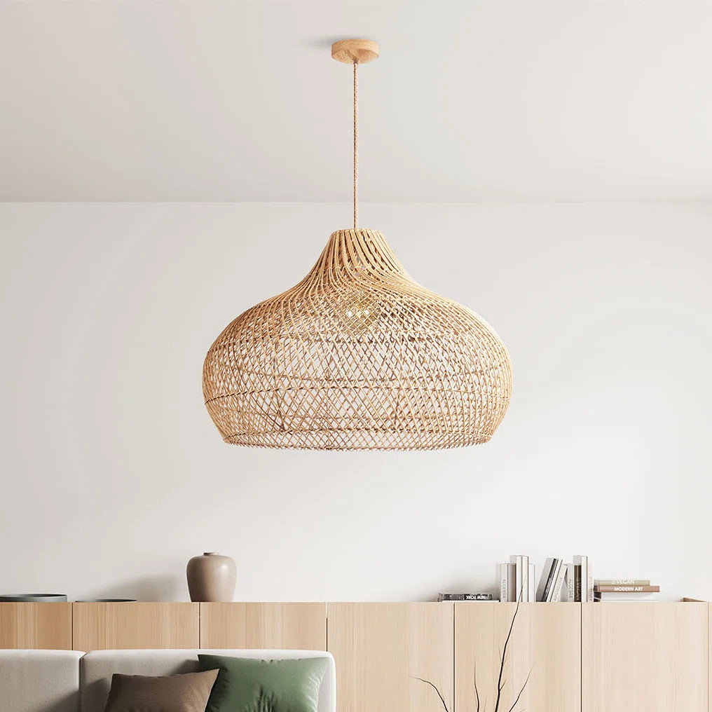 Kloe Brown Rattan Pendant Light – Large Polished Handwoven Ceiling Light Fixture for Living Roo... | Wayfair North America