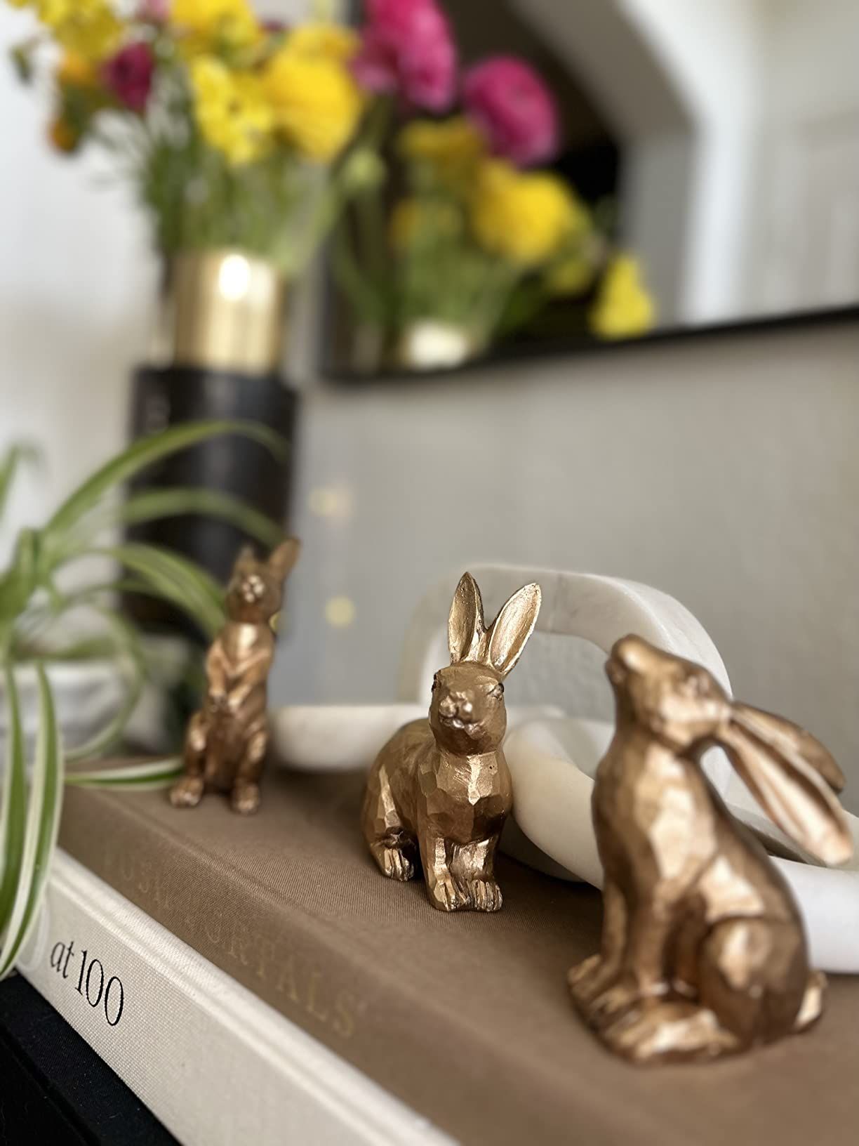 DN DECONATION Golden Polyresin Bunny Decor Rabbit Figurines, Easter Bunny Statue Set of 3 for Spr... | Amazon (US)