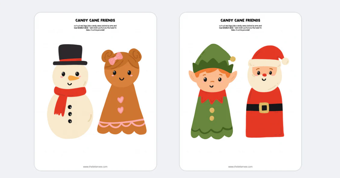 Candy Cane Friends| Printable Craft | The Letter Vee