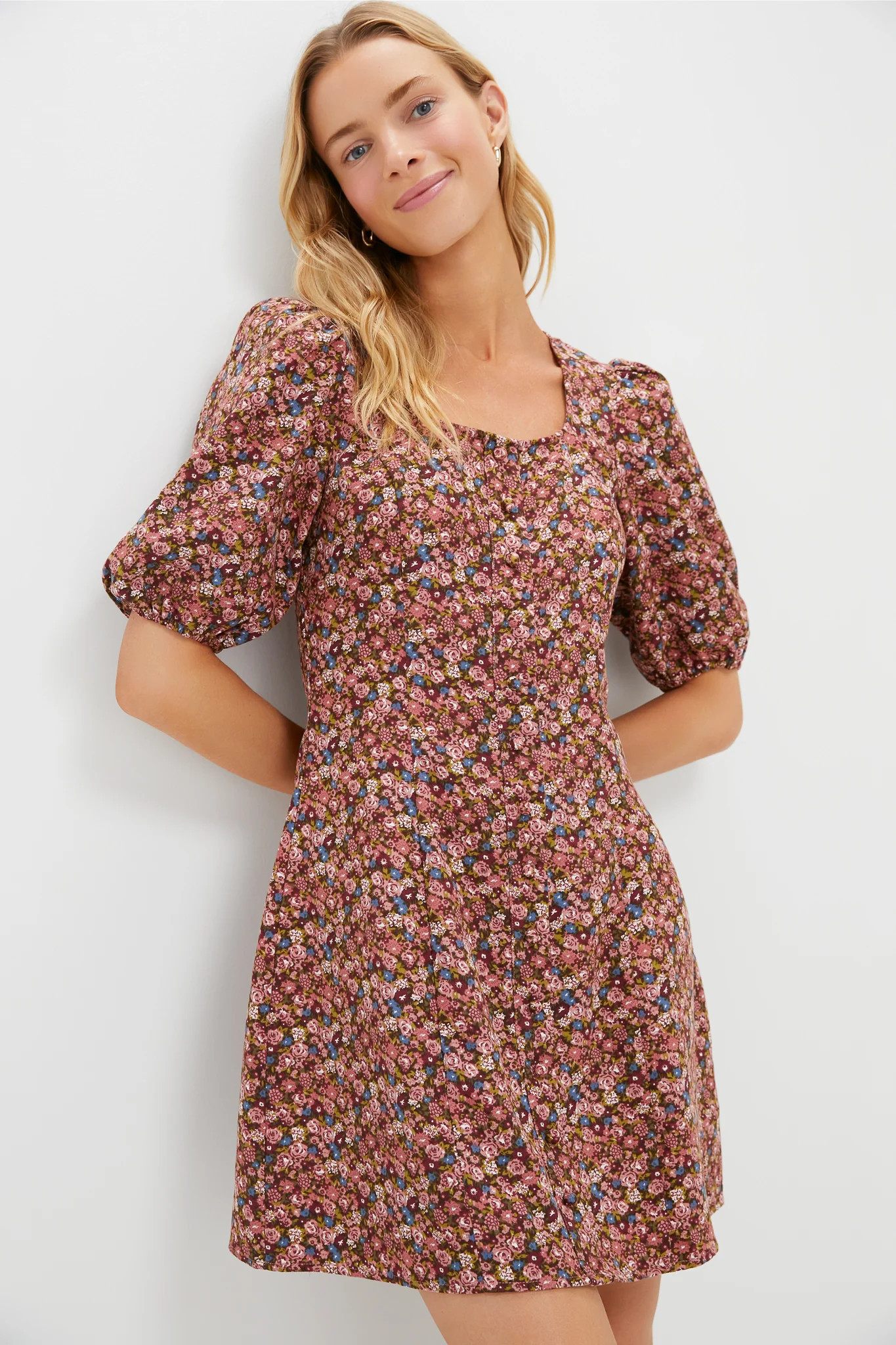 Mauve Ditsy Floral Button Front Corduroy Bryant Mini Dress | Tuckernuck (US)
