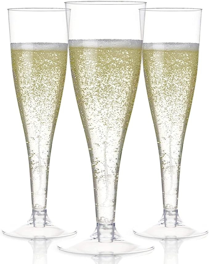 100 Plastic Champagne Flutes Disposable | Clear Plastic Champagne Glasses for Parties | Plastic T... | Amazon (US)