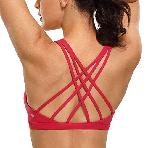CRZ YOGA Womens V Neck Sports Bras Criss Cross Back Low Impact Padded Yoga Bra Crimson Large | Amazon (US)