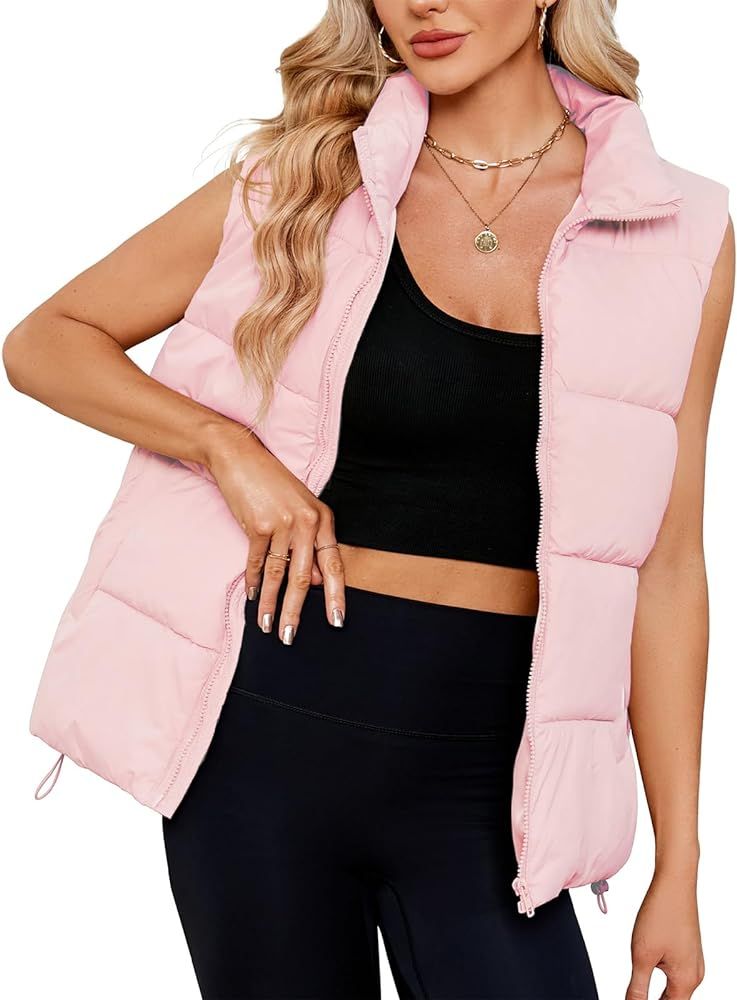 American Trends Womens Puffer Vest Sleeveless Puffy Vests for Women Collar Jacket Zipper Coat wit... | Amazon (US)